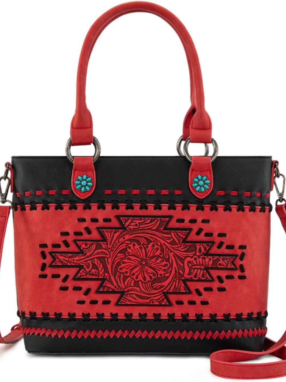 Bags for Women Tote Tooled Top Handle Purse Tote Aztec Embossed